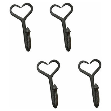 Coat Robe Hook Wrought Iron Heart Black 4"H X 3" Pack of 4