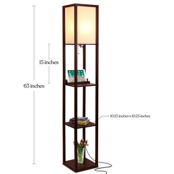 Brightech Maxwell Shelf Floor Lamp With Wireless Charging, Havana Brown