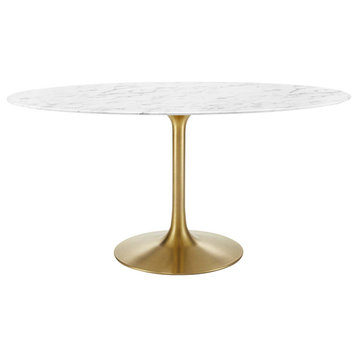Lippa 60" Oval Artificial Marble Dining Table in Gold White