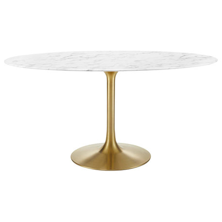 Lippa Oval Dining Table With Gold Base, Gold White, 60"