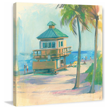 "Beach Caf " Painting Print on Wrapped Canvas, 24"x24"