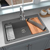 Karran Top Mount 33" Single Bowl Quartz Workstation Kitchen Sink, Grey