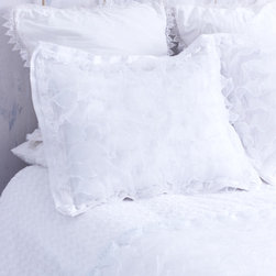 White Sheer Ruffle Pillow Sham With Rosette Trim - Pillowcases And Shams