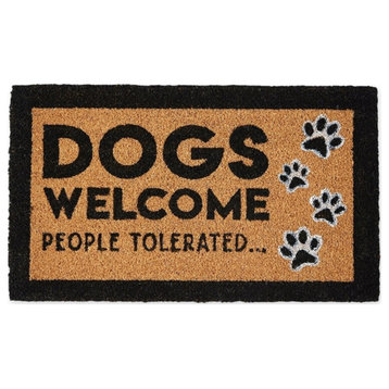 Dogs Welcome People Tolerated Doormat 17x29 Coir Front Tan Black and White
