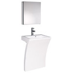 Fresca - Fresca Quadro White Pedestal Sink With Medicine Cabinet, Modern Bathroom Vanity - This all white vanity has the shape of the number 7 when viewed from the side. The Quadro is super stylish and very minimal, it will add a great effect to your bathroom.  The included medicine cabinet features mirrors on the inside and can also be wall mounted, or recessed into the wall.