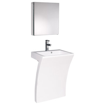 Fresca Quadro White Pedestal Sink With Medicine Cabinet, Modern Bathroom Vanity