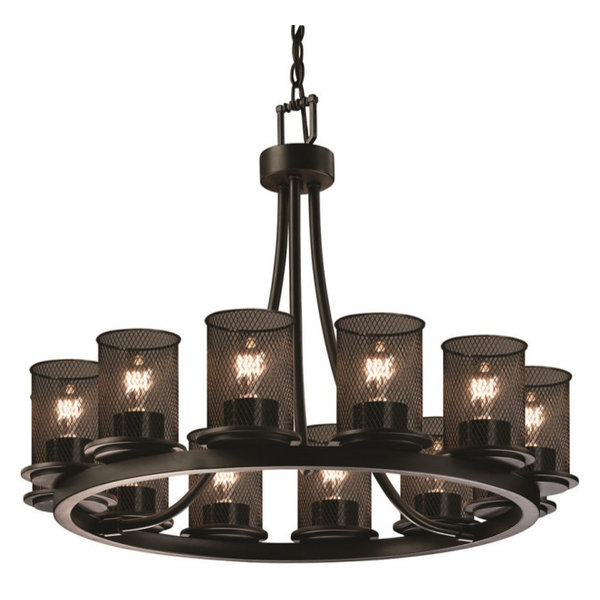 Wire Glass Aria 5 Light Chandelier, CylinderFlat, Nickel, GridClear Wire Glass Aria 5 Light Chandelier, CylinderFlat, Nickel, GridClear