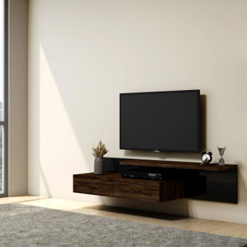 TV unit Storage Drawers Shelf in Bronze Oak finish supplied by Inspired Elements
