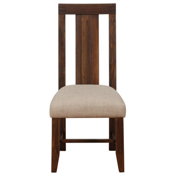 Fabric Upholstered Wooden Chair With Exposed Joints Set Of 2 Brick Brown And