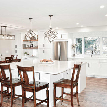 Traditional White Kitchen with Open-concept Design