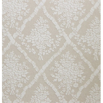 Floral Lattice Wallpaper, Beige, Double Roll