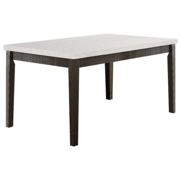 ACME Nolan Dining Table in White Marble and Salvage Dark Oak