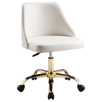 Contemporary Task Chair With Golden Base, White