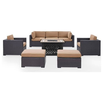 Biscayne 7Pc Outdoor Wicker Sectional Set W/Fire Table Mocha