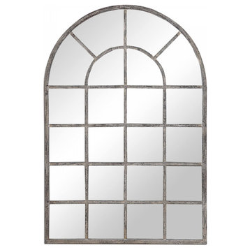 Antique Rustic Gray Arched Wall Mirror, 30 X 44