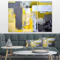 Designart 'Gray and Yellow Blur Abstract' Abstract Canvas Art Print, 36"x28"