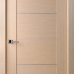 Contemporary Bleached Oak Interior Single Door with Aluminum Strips - Interior Doors
