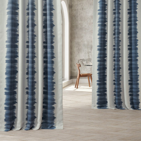 Flambe Blue Blackout Room Darkening Curtain, Set of 2, 50"x108"