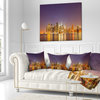 Illuminated NYC Downtown Buildings Cityscape Throw Pillow, 16"x16"