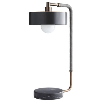 Aaron Table Lamp, 1-Light, Heritage Brass, Gray Leather, Black Marble, 24"H