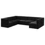 Meridian Furniture - Quincy Velvet Upholstered 7-Piece U-Shaped Modular Sectional, Black - Show them all that less is more with the minimalist look of this Quincy velvet cloud-like comfort modular sectional. This elegant chair features a simple design that's all about comfort and modern style. The soft black velvet upholstery is sleek to the touch, and the back of the unit features deep horizontal channel tufting for a look that wows. Because this is a modular seating option, you can pair it easily with other items in the Quincy collection to create a look you love. Latches underneath make it easy to mix and match items from the collection.