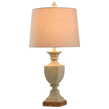 Blue and Brown Poly Table Lamp With Heathered Taupe Shade