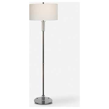 Contemporary Minimalist Steel Metal Floor Lamp 65in Clear Crystal Silver Classic