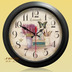 15"H Retro Flower Style Metal Wall Clock - YGMW(BOLI001XYCB) - Wall Clocks