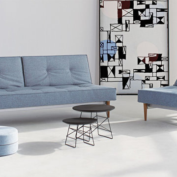 Innovation Splitback Mixed Dance Light Blue Sofa Bed / Light Wood Legs