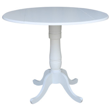 42" Round dual drop Leaf Pedestal Table - 35.5 "H, White