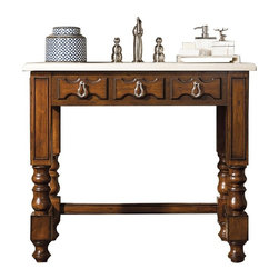 40 inch Antique Single Sink Bathroom Vanity Aged Cognac Finish Gala Beige Marble - Bathroom Vanities And Sink Consoles