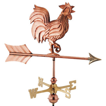 Rooster Weathervane, Polished Copper, Garden Pole