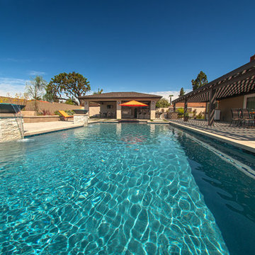Modern Pool, Spa, Outdoor Cabana and Kitchen