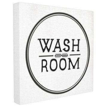 Wash Room Black and White Faux Aluminum Sign Look Typography Canvas, 24"x24"