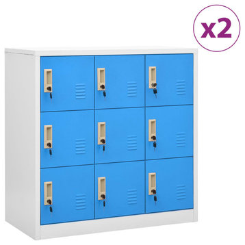vidaXL Locker Cabinet Storage File Cabinet 2 Pcs Light Gray and Blue Steel