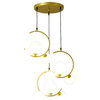 MIRODEMI® Sauze | Art Iron Chandelier with Ball-Shaped Ceiling Lights, Gold, 3 Heads - Round Base, Amber Glass, Cool Light