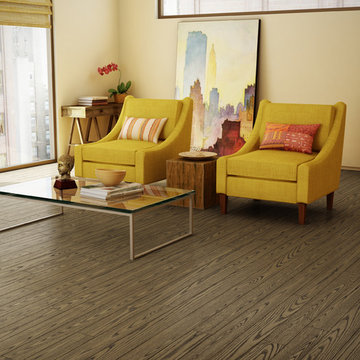 Plancher en frêne, couleur Komodo, texture brossée