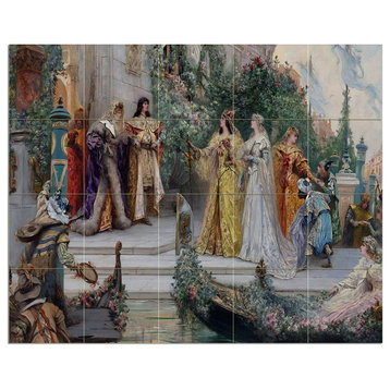 Tile Mural THE ARRIVAL OF THE GUESTS VENICE Backsplash 4.25" Ceramic Glossy