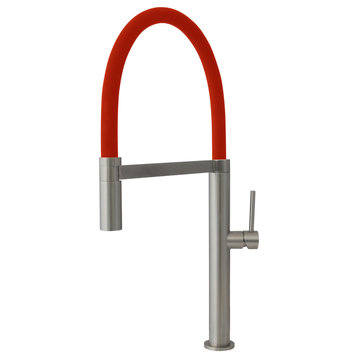 Stylish Stainless Steel Single Handle Pull Out Dual Mode Kitchen Faucet, Red