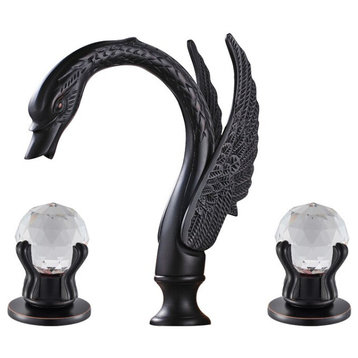 Gold Swan Basin Faucet Luxury Deck Mounted Dual Crystal Handle Mixer Tap, Black
