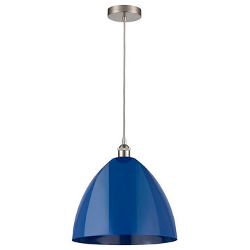 Innovations Edison Ply Dome 16" 1-Light Mini Pendant, Satin Nickel/Blue