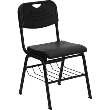 HERCULES Series 880 lb. Capacity Black Plastic Chair,Black Frame and Book Basket