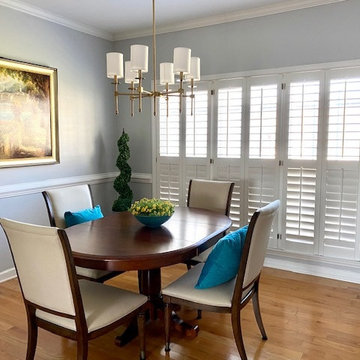 Transitional Gray and Turquoise Dining Room