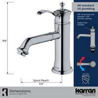 Karran 1-Handle 1-Hole Bathroom Faucet With Pop-up Drain, Chrome