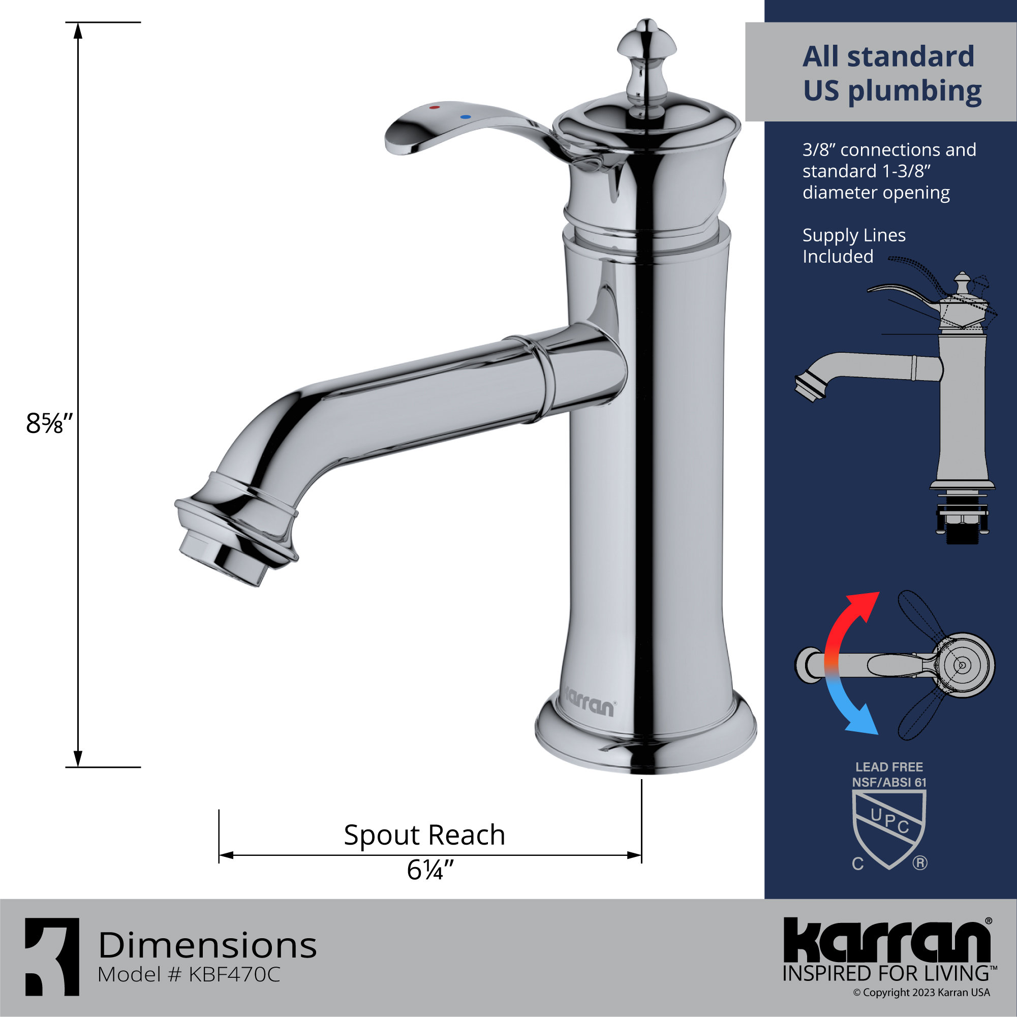 Karran 1-Handle 1-Hole Bathroom Faucet With Pop-up Drain, Chrome