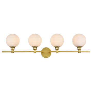 4 Light Brass And Frosted White Bath Sconce