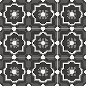 Patchwork Porcelain 8 x 8 Cement Look Tiles - Black and White 04 - Sample Piece