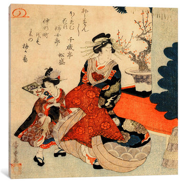 "Courtesan and Kamuro At New Year" by Utagawa Hiroshige, Canvas Print, 12x12"