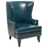 GDF Studio Jameson Tall Wingback Leather Club Chair, Teal Blue