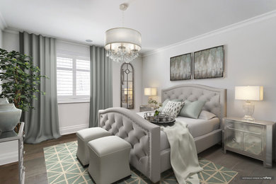 Bedroom - large traditional master light wood floor and beige floor bedroom idea in San Francisco with gray walls and no fireplace